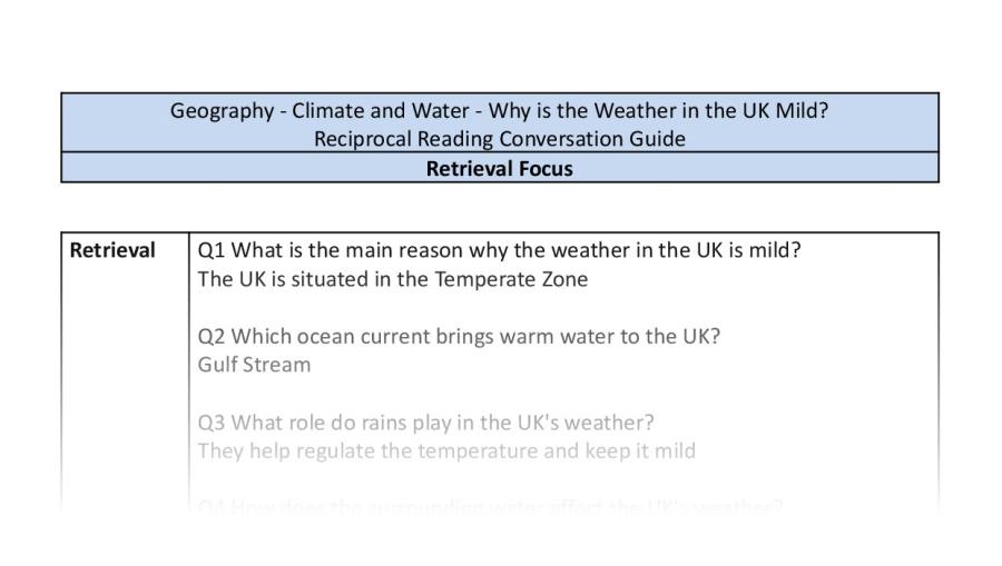 Reciprocal Reading Conversation - Why is the Weather in the UK Mild - Retrieval Focus