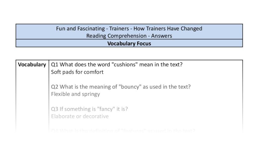 Reading Comprehension-How Trainers Have Changed-Vocabulary-answers