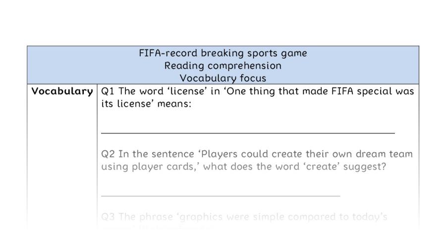 Reading comp-vocabulary-FIFA-record breaking sports game