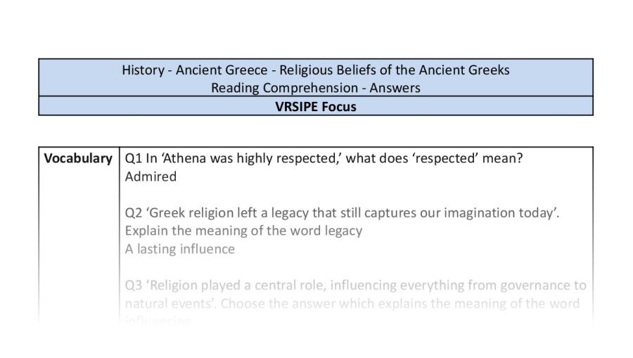 Reading Comprehension-Religious Beliefs of the Ancient Greeks-VRSIPE Focus-answers