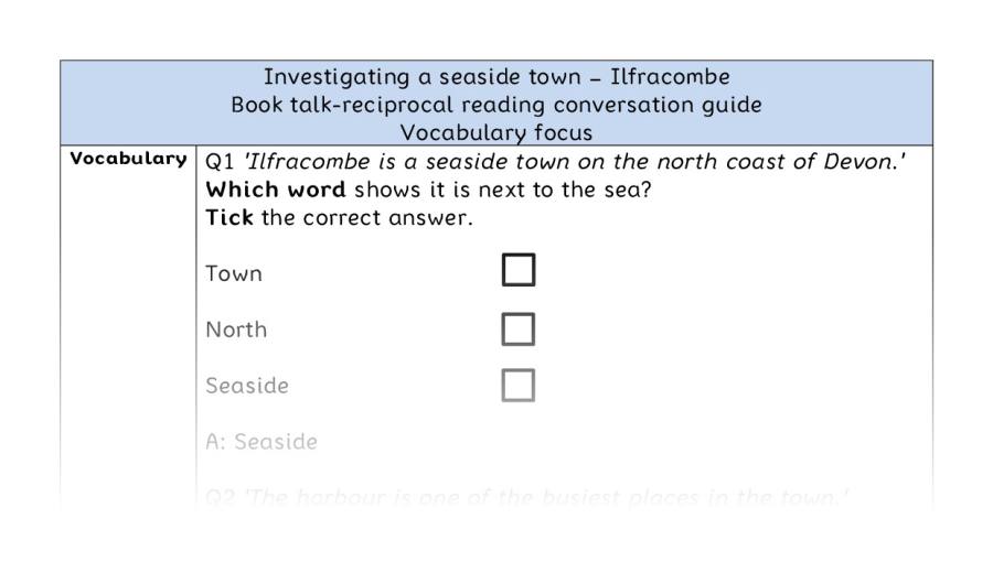 Reciprocal - vocabulary - seaside towns - Ilfracombe