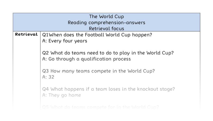 Reading comprehension - retrieval - The World Cup - answers
