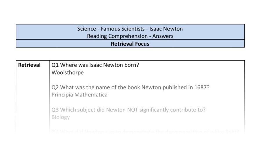 Reading Comprehension-Isaac Newton-Retrieval Focus-answers