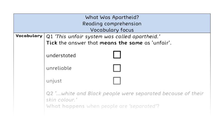 Reading comprehension - vocabulary - What Was Apartheid