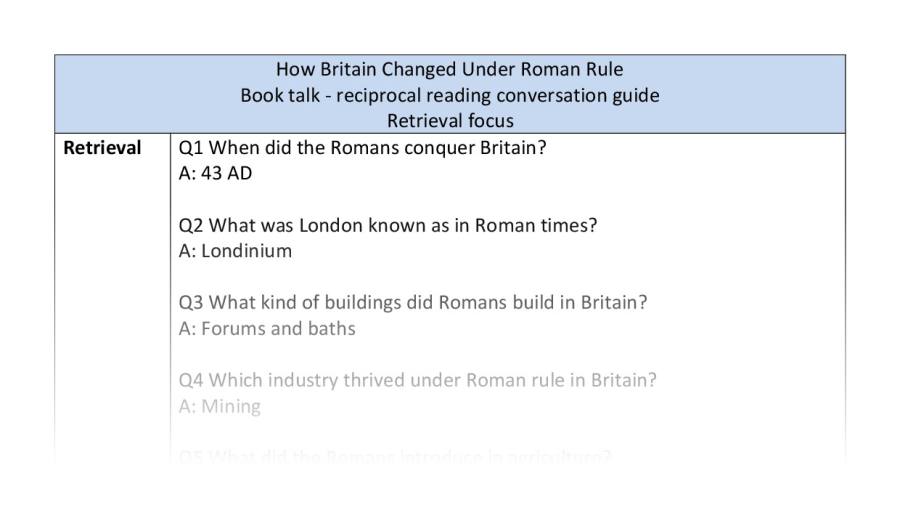 Reciprocal reading- retrieval - How Britain changed under Roman rule