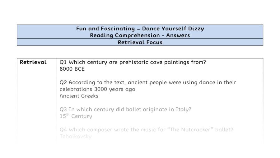 Reading Comprehension - Dance Yourself Dizzy - Highlight Series 2 - Retrieval Focus