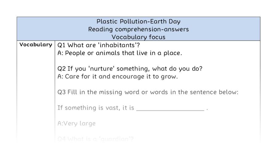 Reading comprehension-Earth Day-vocabulary - answers