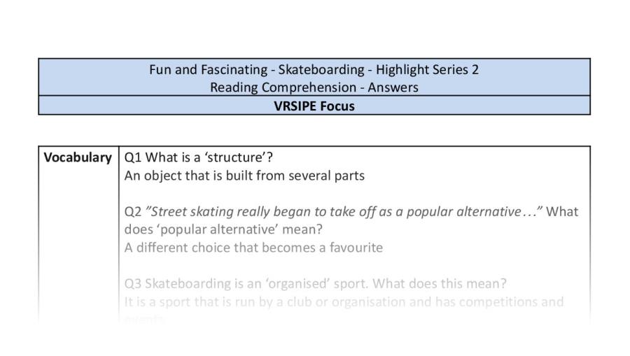 Reading Comprehension - Skateboarding - Highlight Series 2 - VRSIPE Focus