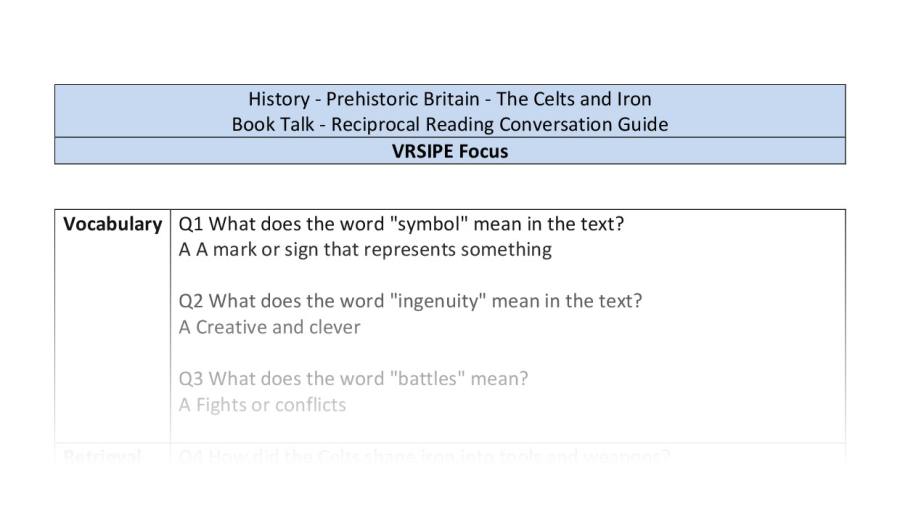 Reciprocal Reading Conversation - The Celts and Iron - VRSIPE Focus