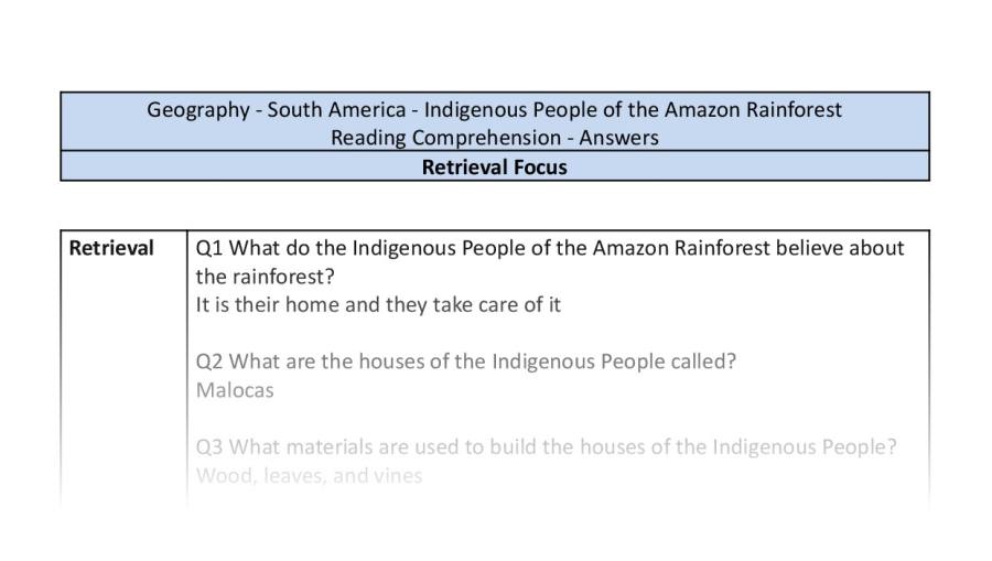 Reading Comprehension-Indigenous People of the Amazon Rainforest-Retrieval-answers