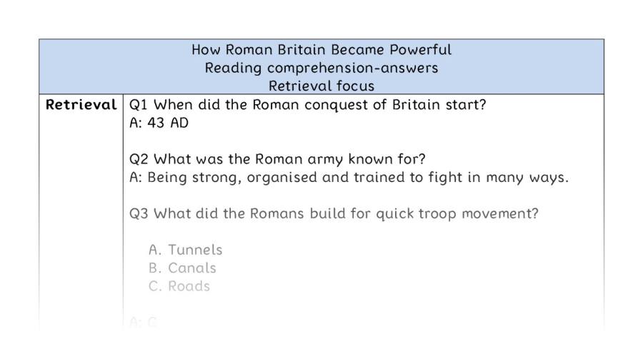 Reading comprehension - retrieval - How Roman Britain Became Powerful - answers