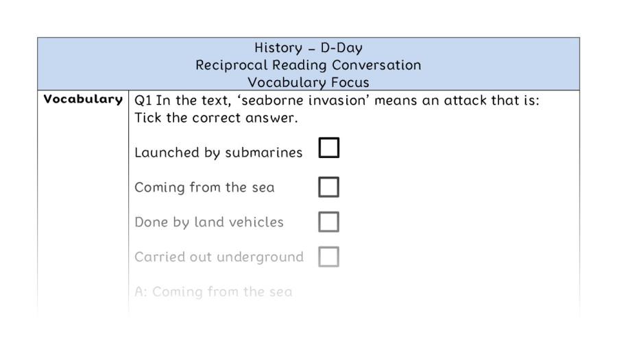 D-Day - Reciprocal Reading Conversation - Vocabulary Focus