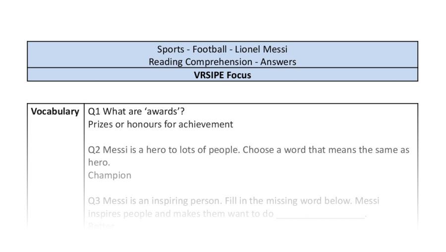 Reading Comprehension - Lionel Messi - VRSIPE Focus-answers