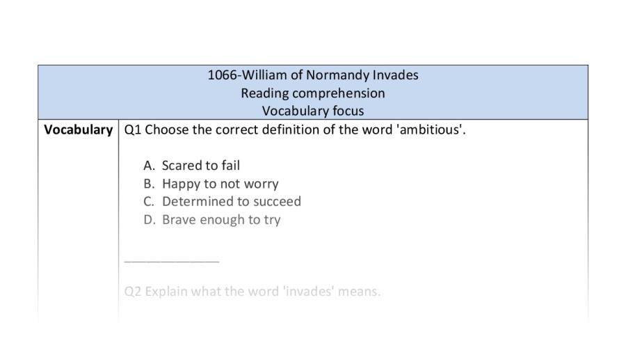 Reading comp-vocab-William of Normandy Invades