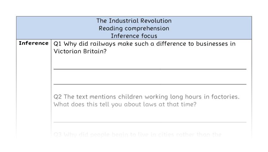 Reading comprehension - inference - The Industrial Revolution