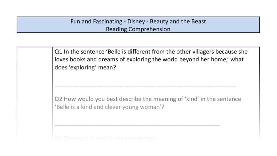 Reading Comprehension-Beauty and the Beast (2017) A Tale as Old as Time-vocabulary Focus