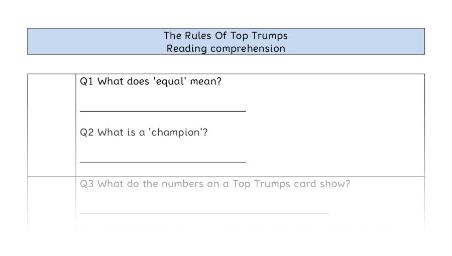 Reading comprehension - VRSIPE - The Rules Of Top Trumps