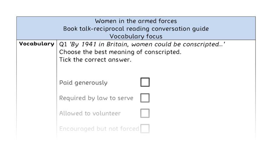 Reciprocal reading - vocabulary - Women in the armed forces