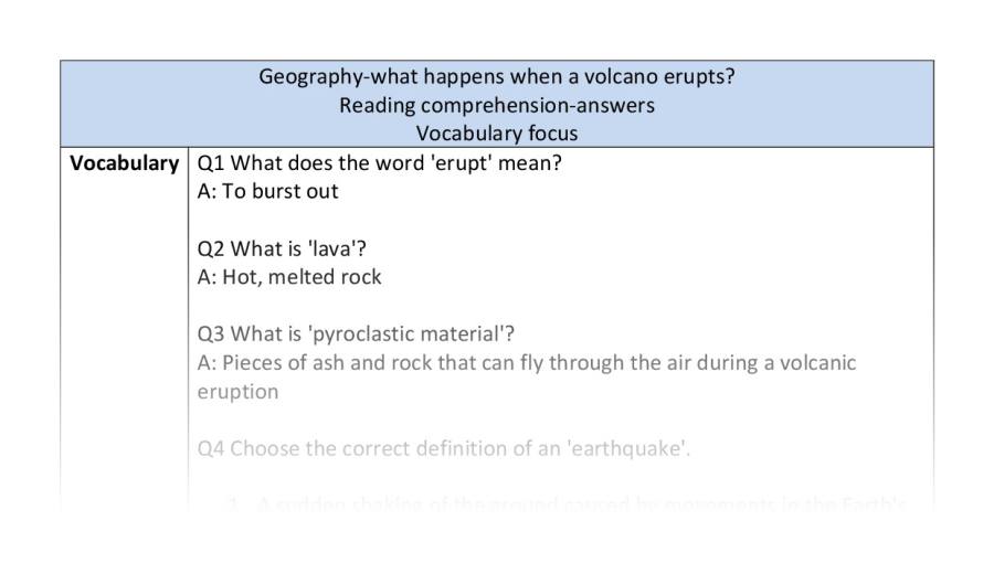 Reading comp-vocabulary-what happens when a volcano erupts - answers