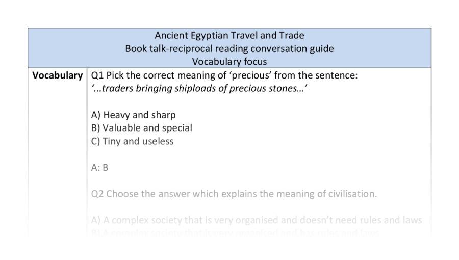 Reciprocal reading - vocabulary - Ancient Egyptian Travel and Trade