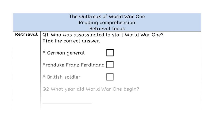 Reading comprehension - retrieval - The Outbreak of World War One