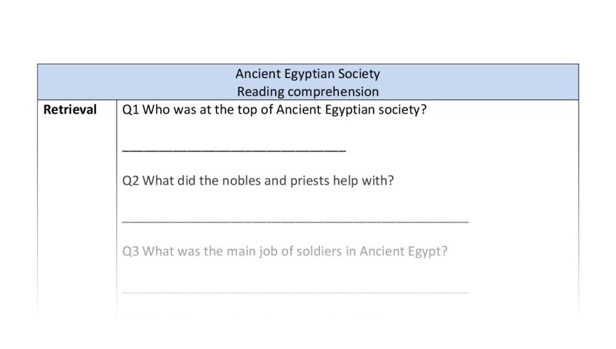 Reading comprehension - Ancient Egyptian Society - retrieval
