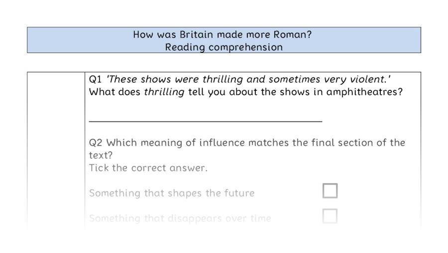 Reading comprehension VRSIPE - How was Britain made more Roman