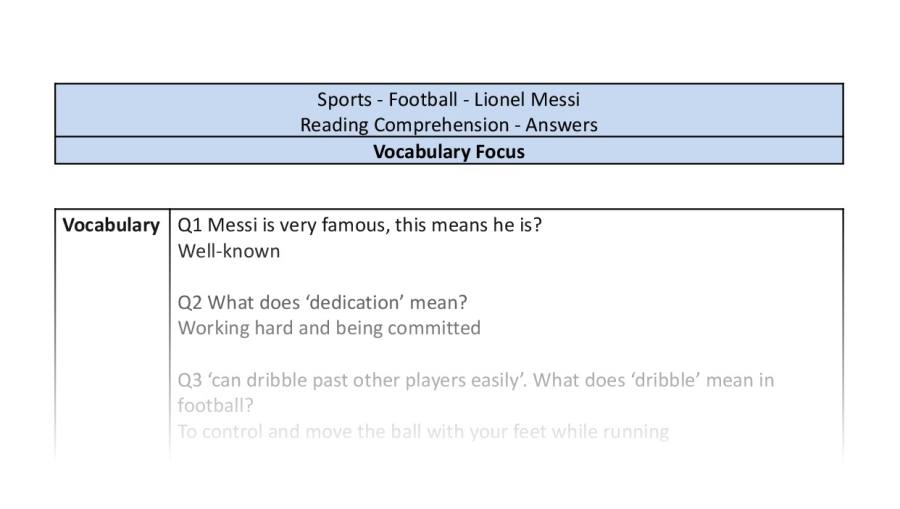 Reading Comprehension - Lionel Messi - Vocabulary Focus-answers
