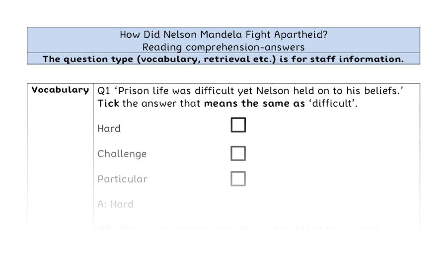 Reading comp - VRSIPE - How Did Nelson Mandela Fight Apartheid - answers