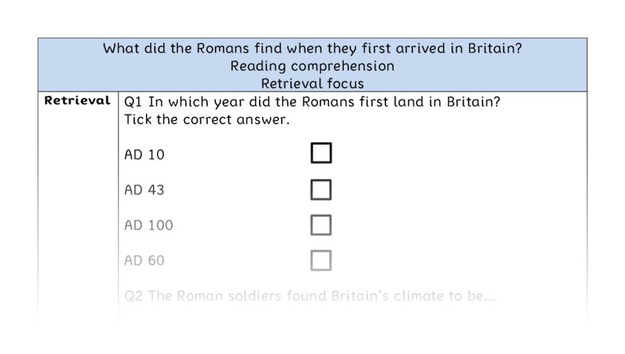 Reading comprehension - retrieval - Roman arrival in Britain