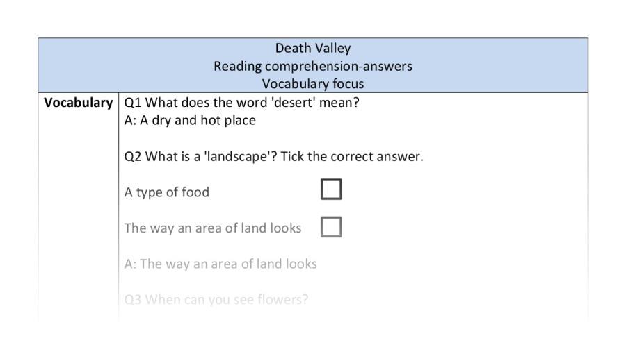 Reading comprehension - Death Valley - vocabulary