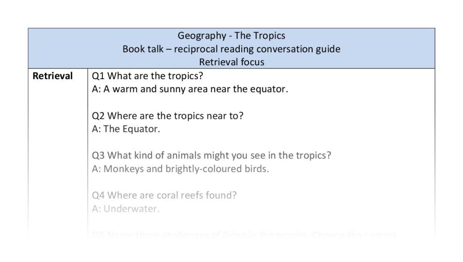 Reciprocal reading - retrieval - Geography - The Tropics