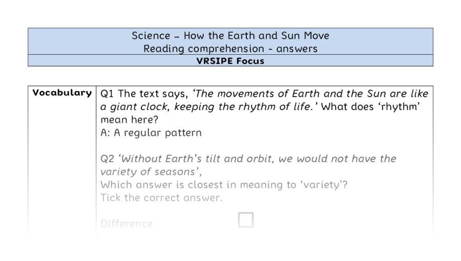 How the Earth and Sun Move - Reading Comprehension Answers - VRSIPE Focus