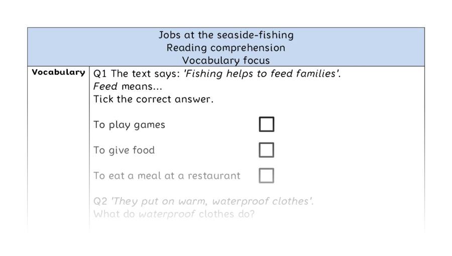 Reading comprehension - vocabulary - Jobs at the seaside-fishing
