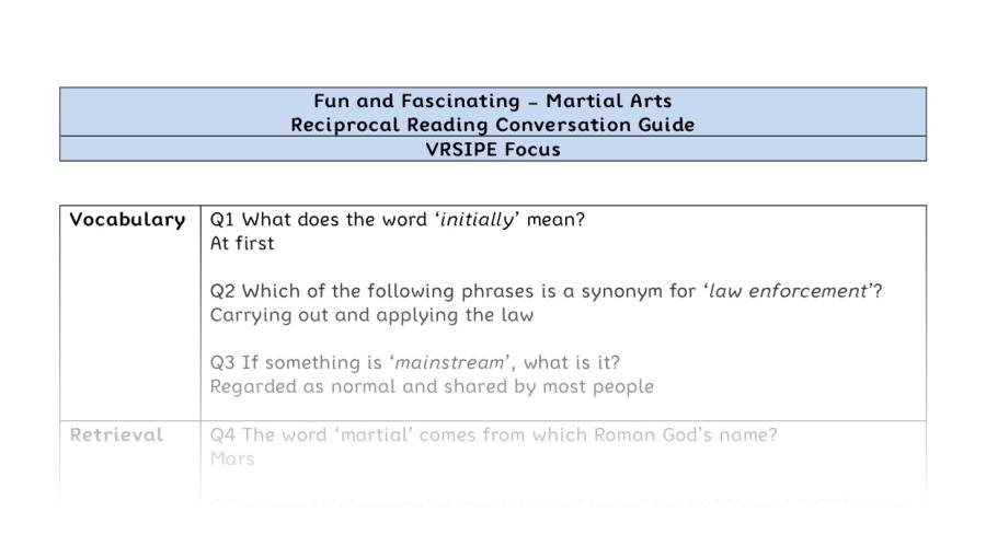 Reciprocal Reading Conversation - Martial Arts - Highlight Series 2 - VRSIPE Focus