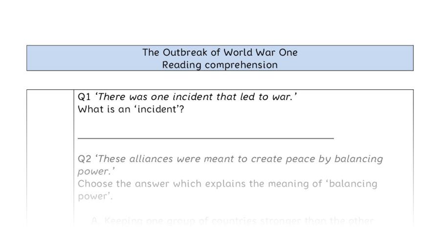 Reading comprehension-VRSIPE-The Outbreak of World War One