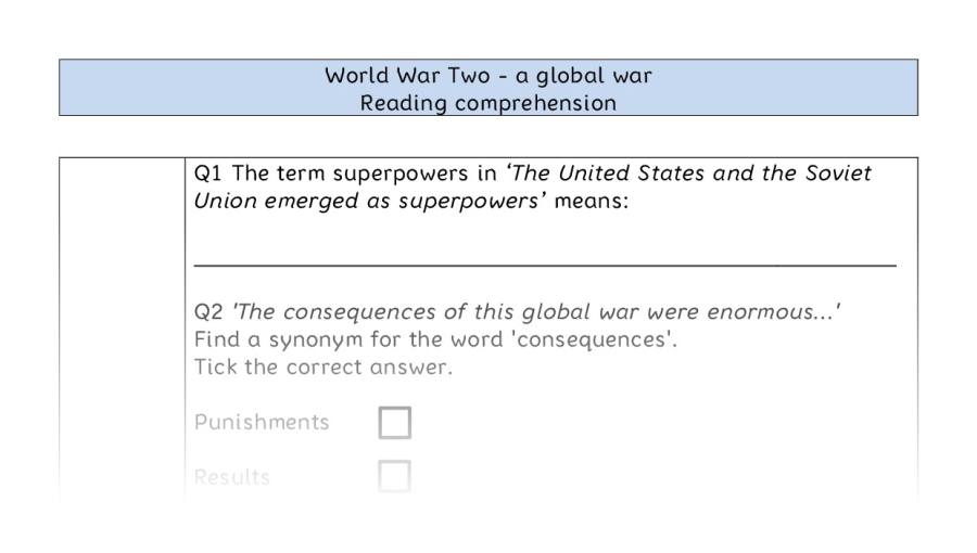 Reading comprehension - VRSIPE - World War Two - a global war