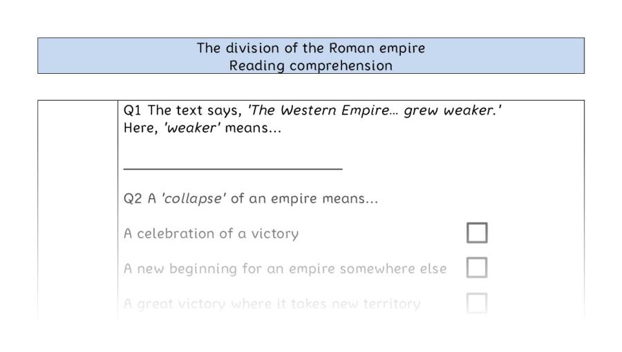 Reading comprehension VRSIPE - The division of the Roman empire
