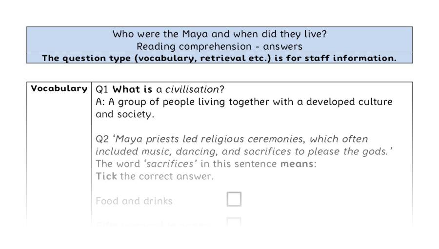 Reading comp-VRSIPE-Who were the Maya and when did they live - answers