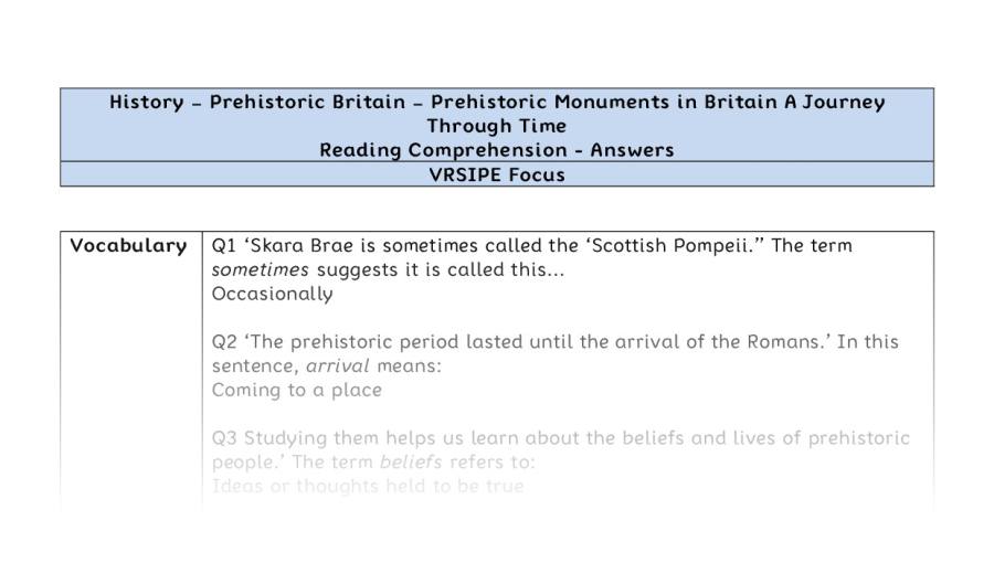 Reading Comprehension-Prehistoric Monuments in Britain-A Journey Through Time-VRSIPE Focus-answers