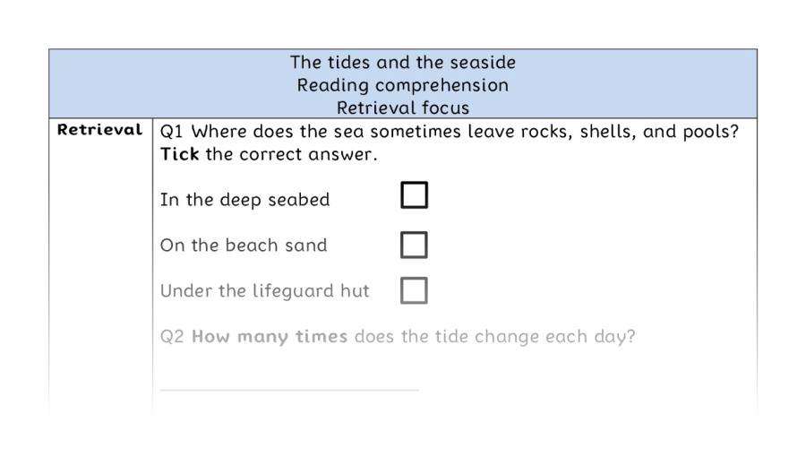Reading comprehension - retrieval - The tides and the seaside
