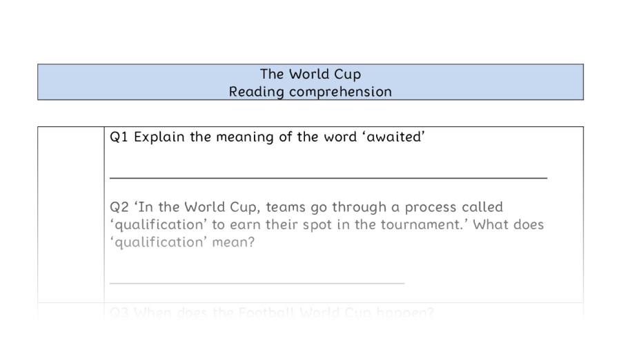 Reading comprehension - VRSIPE - The World Cup