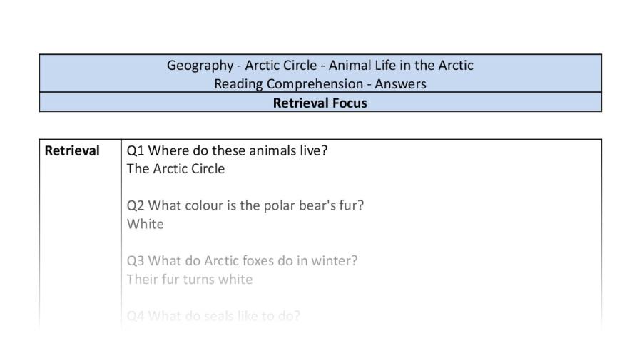 Reading Comprehension - Animal Life in the Arctic - Retrieval Focus