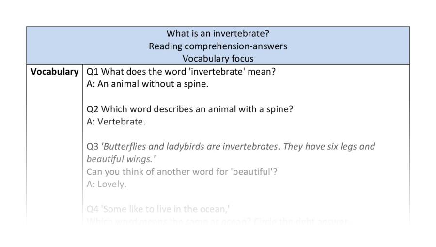 Reading comprehension - vocabulary - What is an invertebrate
