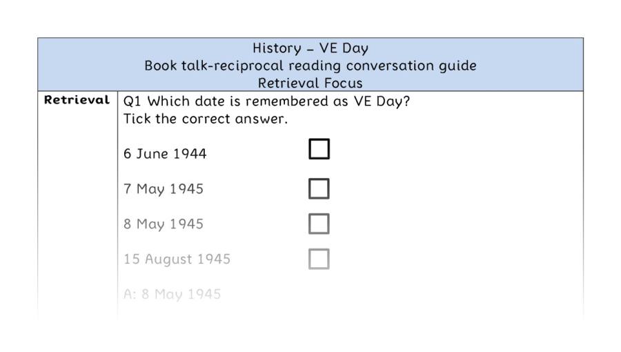 VE Day - Reciprocal reading - Retrieval Focus