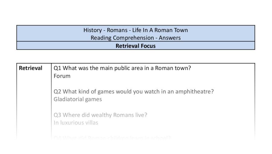 Reading Comprehension-Life In A Roman Town-Retrieval Focus-answers