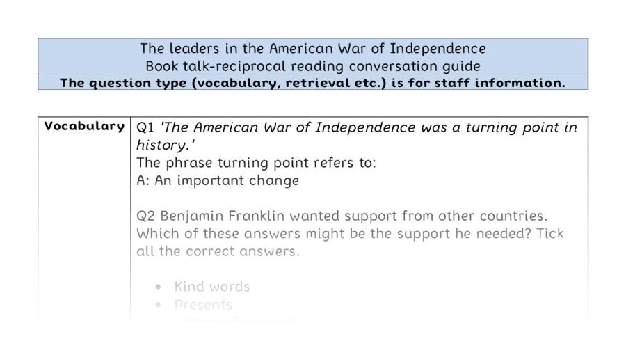 Reciprocal reading - VRSIPE - The leaders in the American War of Independence