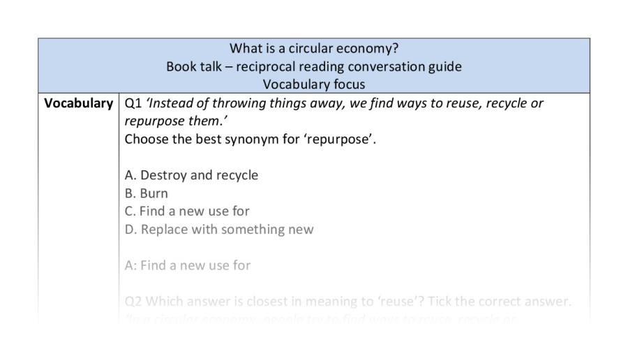 Reciprocal reading - vocabulary - What is a circular economy