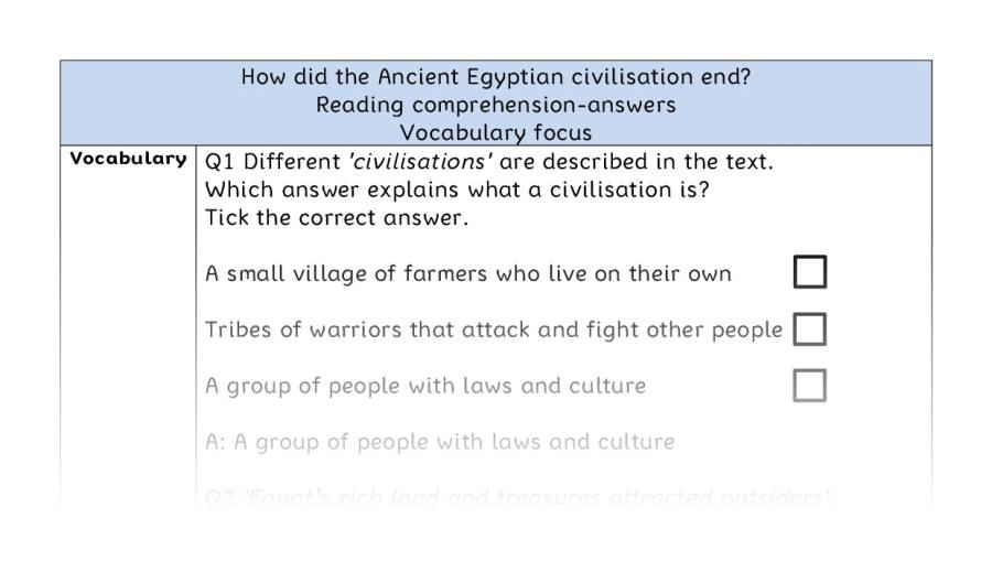 Reading comp-vocabulary-How did the Ancient Egyptian civilisation end - answers